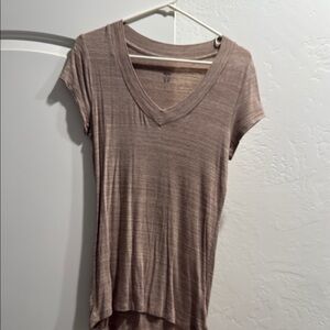 Mossimo Supply Co Tan and Pink V-Neck Cap Sleeve Tee